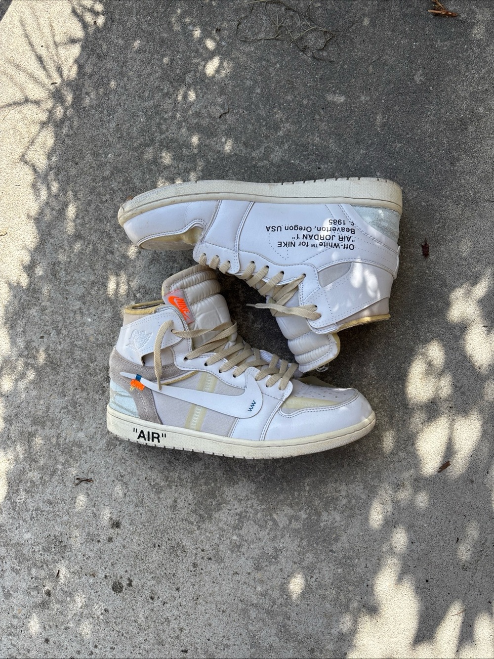 Off-White x Nike-Inspired  White High-Top Sneakers worn and torn
